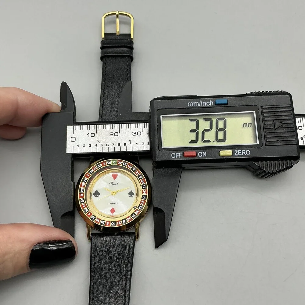 Vintage Pearl Unisex Watch 33mm MOP Casino Roulette Bezel Leather New Battery